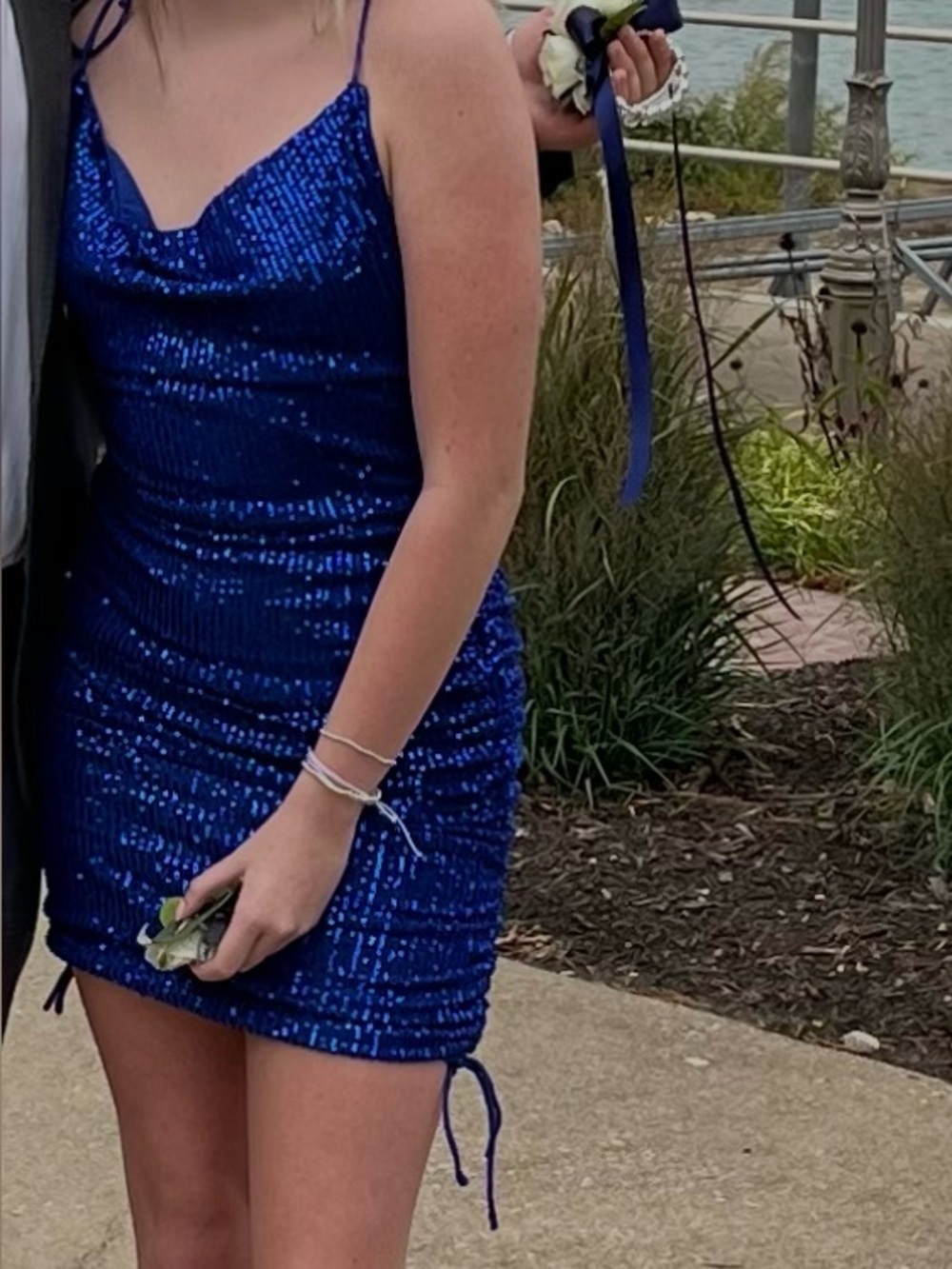 Blue Sequin Ruched Mini Dress — Hello Molly size Medium, Excellent condition!